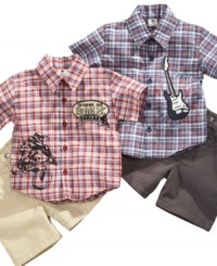 Get a hobby. No matter what activities he enjoys, he'll be comfortable in this casual plaid shirt and short set from Clubhouse. Get a hobby. No matter what activities he enjoys, he'll be comfortable in this casual plaid shirt and short set from Clubhouse.
