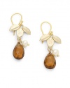 THE LOOKFaceted honey quartz detailsLeaf and small white round pearl accents18k yellow goldplated brassEar wireTHE MEASUREMENTLength, about 1ORIGINMade in USA