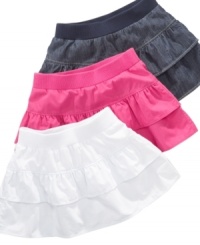 Rowdy in ruffles. She'll stay cute and comfortable no matter how hard she plays in this tiered skirt with shorts underneath from So Jenni. Rowdy in ruffles. She'll stay cute and comfortable no matter how hard she plays in this tiered skirt with shorts underneath from So Jenni.