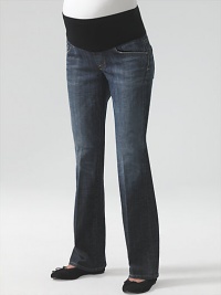 Stretch cotton five-pocket jeans have a comfy elastic waistband to take you through all nine months in style.THE FITStretchy panel at waist Standard bootcut proportion Front rise, about 12½ Inseam, about 33THE DETAILSFaux fly Rivet detail Faded down center legs Signature stitching on back pockets Distressed Pacific Ocean wash Nylon/spandex belly panelCotton/elastene denim Machine wash Made in USA Stretch cotton five-pocket jeans have a comfy elastic waistband to take you through all nine months in style.THE FITStretchy panel at waist Standard bootcut proportion Front rise, about 12½ Inseam, about 33THE DETAILSFaux fly Rivet detail Faded down center legs Signature stitching on back pockets Distressed Pacific Ocean wash Nylon/spandex belly panelCotton/elastene denim Machine wash Made in USA