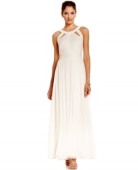 A sprinkle of sequins at the neckline of this elegant Alex Evenings gown lends a subtle shimmer to this sophisticated, sweeping silhouette. A sprinkle of sequins at the neckline of this elegant Alex Evenings gown lends a subtle shimmer to this sophisticated, sweeping silhouette.
