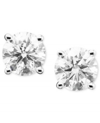 Every girl's best friend - add a little sparkle with sophisticated studs. Earrings feature round-cut diamond (1-1/2 ct. t.w.) in a polished 18k white gold setting. IGI Certified diamonds.