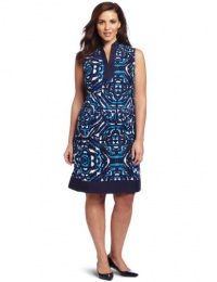 Jessica Howard Women's Plus-Size Mandarin Linen Dress, Blue, 14W