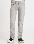 Clean, crisp wash shaped in rich cotton is defined by signature and stitching, rear flap pockets and button details.Five-pocket styleInseam, about 33CottonMachine washMade in USA
