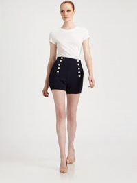 Bold rows of contrasting buttons add intrigue to this soft nautical style.Rib-knit waistband and cuffsFront flap panel with button closuresInseam, about 4CottonDry cleanImportedModel shown is 5'11 (180cm) wearing US size Small. Bold rows of contrasting buttons add intrigue to this soft nautical style.Rib-knit waistband and cuffsFront flap panel with button closuresInseam, about 4CottonDry cleanImportedModel shown is 5'11 (180cm) wearing US size Small.