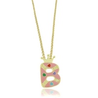 Lily Nily 18K Gold Overlay Pink Enamel Children's Initial Pendant B Lily Nily 18K Gold Overlay Pink Enamel Children's Initial Pendant B