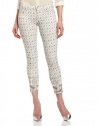 7 For All Mankind Women's Crop Slim Cigarette With Photo Real Embellishment, Silver/White, 23