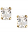 True dazzlers. These crystal stud earrings by Betsey Johnson are set in antiqued gold tone mixed metal. Approximate diameter: 1/2 inch.