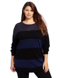 DKNYC Women's Plus-Size Long Sleeve Boat Neck Stripe Lurex Pullover DKNYC Women's Plus-Size Long Sleeve Boat Neck Stripe Lurex Pullover