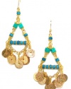 Rachel Reinhardt Kate 14k Gold Plated Triangular Chandelier Dangle Earring with Blue Turquoise and Textured Gold Disk Dangles