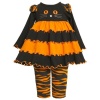 Size-12M BNJ-3652B 2-Piece ORANGE BLACK Cat Face Tiered Purl Edge Colorblock Knit Dress/Legging Set,B53652 Bonnie Jean BABY/INFANT
