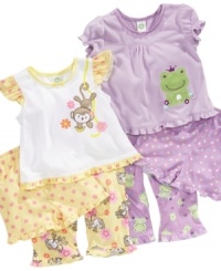 She'll be eager to head off to dreamland and play with her pals in this fun shirt, short and pant pajama set from Little Me. She'll be eager to head off to dreamland and play with her pals in this fun shirt, short and pant pajama set from Little Me.