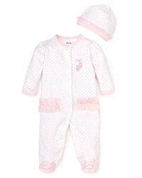 This precious ballerina onesie, adorned with pink mesh trim and ribbon detail, will keep her warm, snuggly and forever adorable. This precious ballerina onesie, adorned with pink mesh trim and ribbon detail, will keep her warm, snuggly and forever adorable.