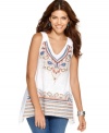 Style&co. puts a beachy, boho-inspired twist on a tunic tank with studs, embroidery and cute braided straps!