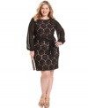 Jessica Howard's plus size lace dress looks stunning with sheer bishop sleeves and a self-tie sash.