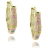 Lily Nily 18k Gold Overlay Pink Enamel Multi Flower Design Children's Hoop Earrings