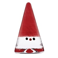 This Kosta Boda cone-shaped Santa figurine, designed by Anna Ehrner, is crafted a charming, festive holiday accent.