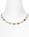 For eye-catching accessorizing, this delicate, 14-karat gold chain necklace from Lauren Ralph Lauren ticks the right boxes, accented by multi-colored stones.