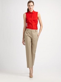 Classic Princess seams are flawlessly complemented by flattering ruching giving this lightweight poplin top, everyday appeal.Collar neckSleevelessRuching along Princess seamsConcealed button frontAbout 24 from shoulder to hem63% cotton/37% polyesterDry cleanImported Model shown is 5'11 (180cm) wearing US size 4. Classic Princess seams are flawlessly complemented by flattering ruching giving this lightweight poplin top, everyday appeal.Collar neckSleevelessRuching along Princess seamsConcealed button frontAbout 24 from shoulder to hem63% cotton/37% polyesterDry cleanImported Model shown is 5'11 (180cm) wearing US size 4.