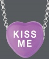Everyone's favorite sentimental sweet. Sweethearts' adorable heart-shaped pendant expresses more that just great style with the words KISS ME written across a bright purple enamel surface. Pendant crafted in sterling silver. Copyright © 2011 New England Confectionery Company. Approximate length: 16 inches + 2-inch extender. Approximate drop: 5/8 inch.