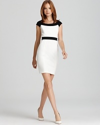 In versatile ponte, this Cynthia Steffe color block dress in the desk-to-dinner silhouette that defines sophistication--perfect with sleek white pumps now that summer has arrived. In versatile ponte, this Cynthia Steffe color block dress in the desk-to-dinner silhouette that defines sophistication--perfect with sleek white pumps now that summer has arrived.