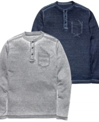 A cool casual classic. You can't beat the laid-back charm of one of these henleys from Marc Ecko Cut & Sew. A cool casual classic. You can't beat the laid-back charm of one of these henleys from Marc Ecko Cut & Sew.