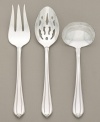 Premier tableware designer Gorham presents superior quality stainless steel flatware in an array of distinctive patterns, to suit your every mood and occasion. The semiformal Melon Bud pattern is a classically simple design embellished with a graceful bud detail at the end of the handle.  Includes a cold meat fork, gravy ladle and pierced tablespoon.