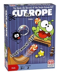 Cut the Rope™ lets fans of the award-winning video game and top-selling iPhone and Android app get hands on! Players feed the hungry monster, Om Nom, by cutting the ropes that hold the candy he wants. The player to collect the most stars along the way wins–but it's easier said than done when enemies and obstacles await. Cut the Rope™ lets fans of the award-winning video game and top-selling iPhone and Android app get hands on! Players feed the hungry monster, Om Nom, by cutting the ropes that hold the candy he wants. The player to collect the most stars along the way wins–but it's easier said than done when enemies and obstacles await.