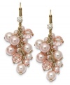 Think pink this season with Charter Club's pretty faux-pearl earrings. Featuring clusters of pink imitation pearls, pink plastic beads and a single clear plastic bead. Crafted in gold tone mixed metal. Approximate drop: 1-1/2 inches.