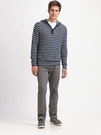 A striped, lightweight linen knit with hood defines this cozy, cool topper.Attached hoodThree-button placketLinenHand washImported A striped, lightweight linen knit with hood defines this cozy, cool topper.Attached hoodThree-button placketLinenHand washImported