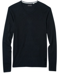 Top of your t-shirt with this solid long sleeve scoop neck t-shirt by Guess Jeans. Top of your t-shirt with this solid long sleeve scoop neck t-shirt by Guess Jeans.