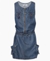 Dress it down. She gets a laid-back look with this denim dress from DKNY, accented with belt-loop closures on the pockets.