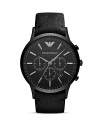 Sleek, Emporio Armani style defines this matte black watch, crafted for understated cool from brushed stainless steel and set off by a subtly textured leather strap.