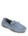 A road-worthy driving shoe with handsewn detail, a flexible fit and a traditional rubber nub sole.