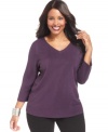 Stock up on the classic style of Debbie Morgan's plus size V-neck sweater-- snag one in every color!