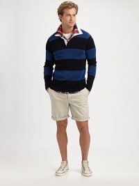 Finely ribbed cotton in bold rugby stripes makes this polo collar top perfect for layering over shirts and tees.Contrasting polo collarThree-button placketLong sleevesCottonMachine washImported Finely ribbed cotton in bold rugby stripes makes this polo collar top perfect for layering over shirts and tees.Contrasting polo collarThree-button placketLong sleevesCottonMachine washImported