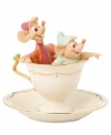 Cinderella's little helpers, Jaq and Gus, go for a ride in a gold-patterned teacup fit for a princess and made for Disney fans in beautiful Lenox porcelain.