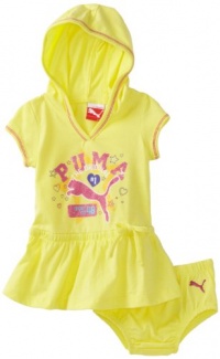 PUMA - Kids Baby Girl's Hooded Dress and Diaper Set, Light Lime, 18 Months