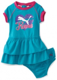 Puma - Kids Baby-girls Infant Ruffle Dress With Diaper Set, Blue Bird, 24 Months