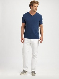 An everyday essential, knit of soft, slubbed cotton for a touch of texture.V-neck pulloverShort sleeves50% cotton/50% polyesterMachine washImported An everyday essential, knit of soft, slubbed cotton for a touch of texture.V-neck pulloverShort sleeves50% cotton/50% polyesterMachine washImported