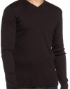 Calvin Klein Men's Long Sleeve Rib V-Neck Knit Shirt,Black,Large