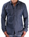 BTNS Buttons Men's Chambray Denim Button Up Woven Dress Shirt