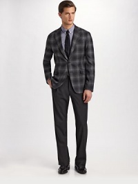 A modern-day must that embodies your unique sartorial style: a bold windowpane design mixes with subtle lavender detail for ultimate work-to-weekend versatility. Three button rolls to a two-button closure Notch lapel Chest ticket pocket Waist flap pockets About 28¾ from shoulder to hem 69% polyester/29% viscose/2% elastane Dry clean Made in Italy 