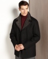 Wrap up in a refined look with this sophisticated Perry Ellis wool-blend coat with faux-shearling trim at the collar.