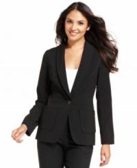 Stylish suiting at an affordable price! AGB's new jacket features a streamlined single-button style and chic patch pockets at the waist. Stylish suiting at an affordable price! AGB's new jacket features a streamlined single-button style and chic patch pockets at the waist.