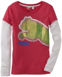 Puma - Kids Girls 7-16 Cat Slider Tee, Pink Glo, Medium Puma - Kids Girls 7-16 Cat Slider Tee, Pink Glo, Medium