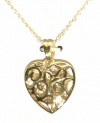 24kt Gold Over Sterling Silver Puff Filigree Heart Pendant Necklace