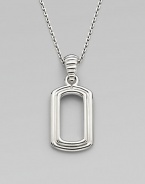 Dog tag inspired design in fine sterling silver.SilverAdjustable link chain, 22 to 24Lobster claspImported