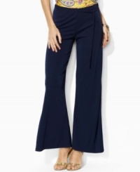 One of the season's most versatile pieces, Lauren by Ralph Lauren's pants are tailored in smooth matte jersey and feature a wide flowing leg for a flattering silhouette. One of the season's most versatile pieces, Lauren by Ralph Lauren's pants are tailored in smooth matte jersey and feature a wide flowing leg for a flattering silhouette.