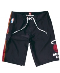 He can cheer for 'Bron, Bosh, Wade and the rest of the boys in these Miami Heat board shorts from Quiksilver. He can cheer for 'Bron, Bosh, Wade and the rest of the boys in these Miami Heat board shorts from Quiksilver.